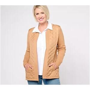 Denim & Co. Heritage Quilted Zip Front Sweater Jacket Sandalwood XXS A619431